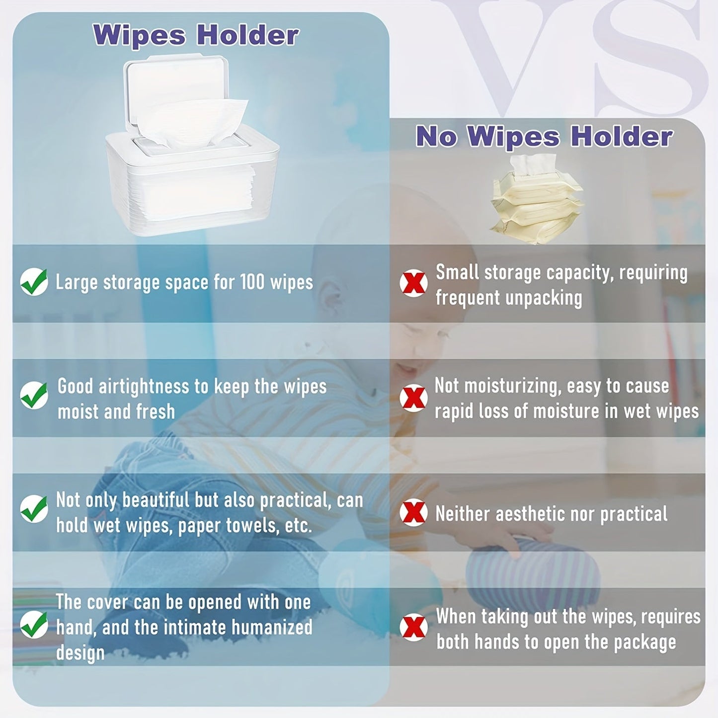 A non-slip wipe dispenser designed to keep wipes fresh and easily accessible.