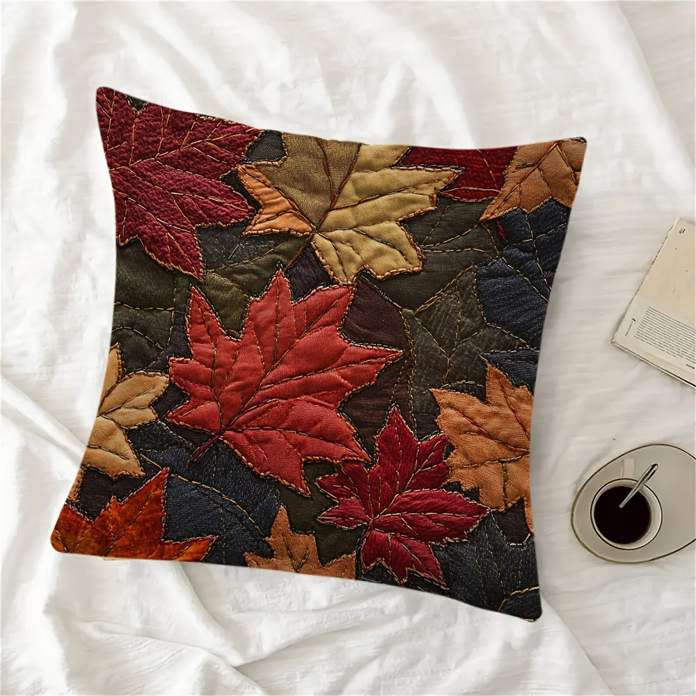 Autumn Leaves Design Pillow Cover - 1 Piece, Double-Sided, Made of Polyester, Features Zip Closure, Easy to Machine Wash, Perfect Decorative Cushion Case for Home and Holiday Decor, Size: 45.72x45.72 cm (Insert not included)