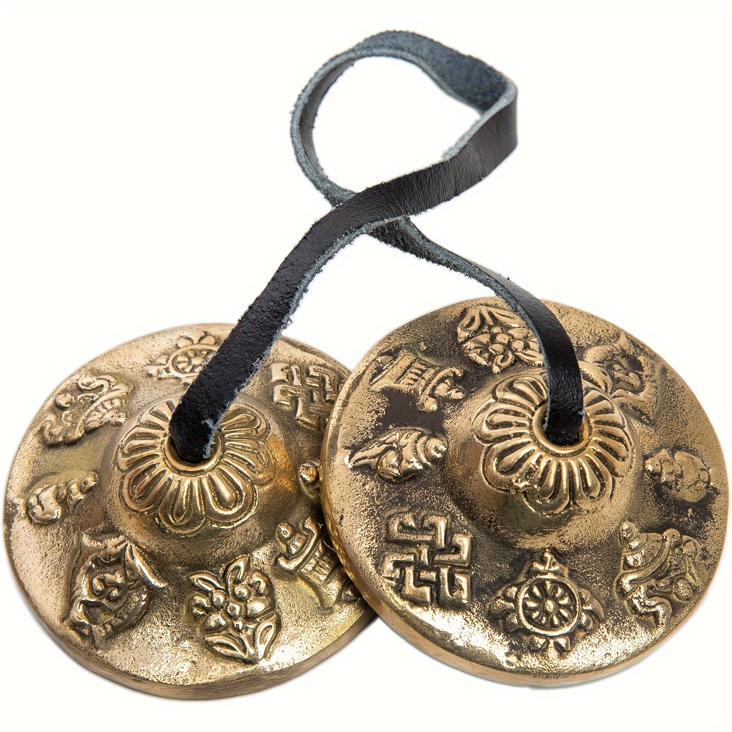 Handcrafted Sinsoledad Tingsha/Cymbal Bells with Antique Bronze Finish and Floral & Swirl Patterns - Perfect for Meditation and Spiritual Gifts.