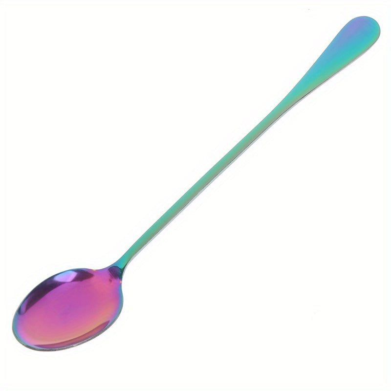 Long-handled Rainbow Tableware Spoon for stirring honey, coffee, and ice cream.