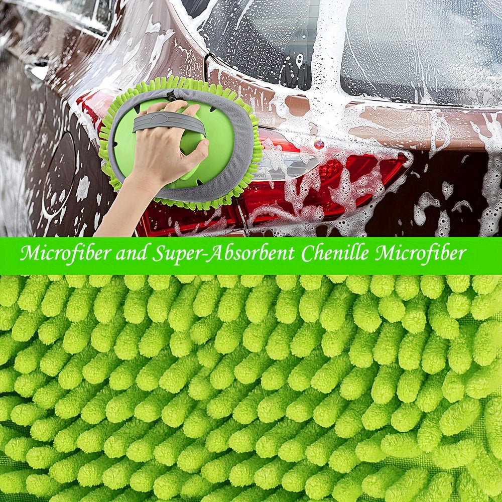 Car Wash Brush Set with Long Handle - 10 pieces - Microfiber - Scratch-Free Cleaning Kit for Cars, Trucks, RVs & Boats - Includes Chenille Mop Mitt, Wheel Brush, Window Squeegee, and Drying Towels - Car Cleaning Accessories