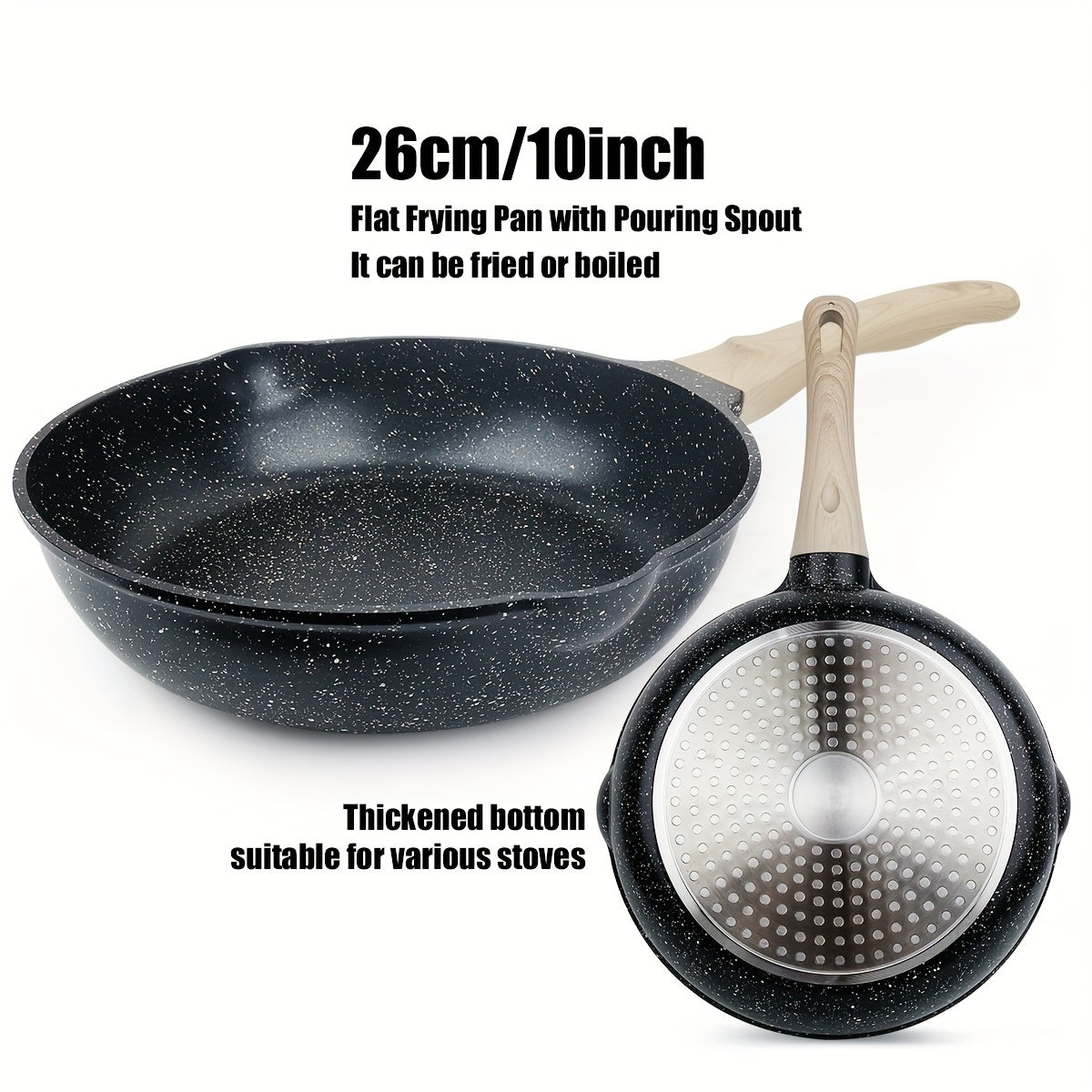 Cookware Set: 3-Piece Black Teflon Non-Stick Pot Set includes a 3L Soup Pot with Lid, 26cm Flat Bottom Frying Pan, and 24cm Frying Pan. Compatible with Electric Stove and Gas, perfect for cooking a variety of dishes in the kitchen.