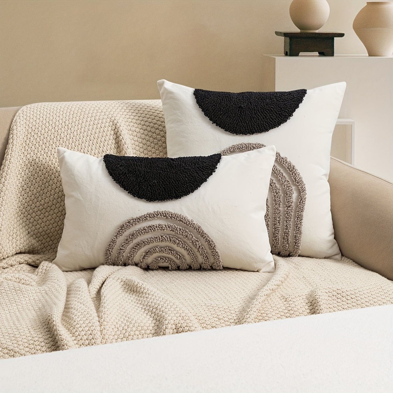 1pc Geometric Semicircular Throw Pillow Covers for Nordic Modern Home Decor in multiple rooms and car.