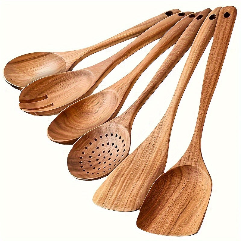 High-Quality Kitchen Utensil Set made from Premium Teak Wood - Comes with Spatula, Ladle, and More - Ideal for Home and Restaurant Cooking