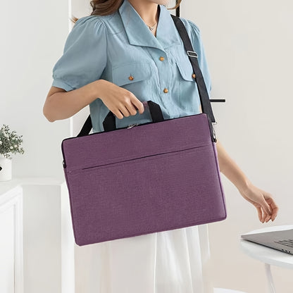 Waterproof laptop messenger bag for men and women, expandable and TSA-compliant. Ideal for office and school use. Purple color, durable and casual.