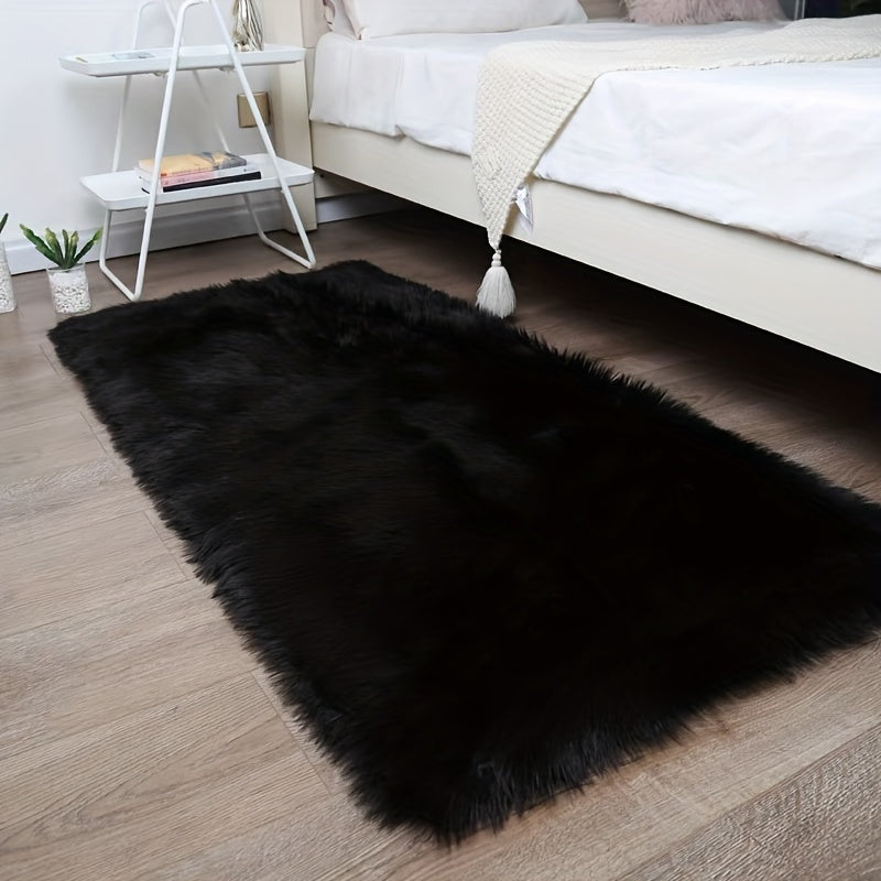 Soft and Fluffy Long Plush Bedroom Bedside Rug made of Artificial Fur, Washable and Ideal for Living Room and Bedroom Window Decoration