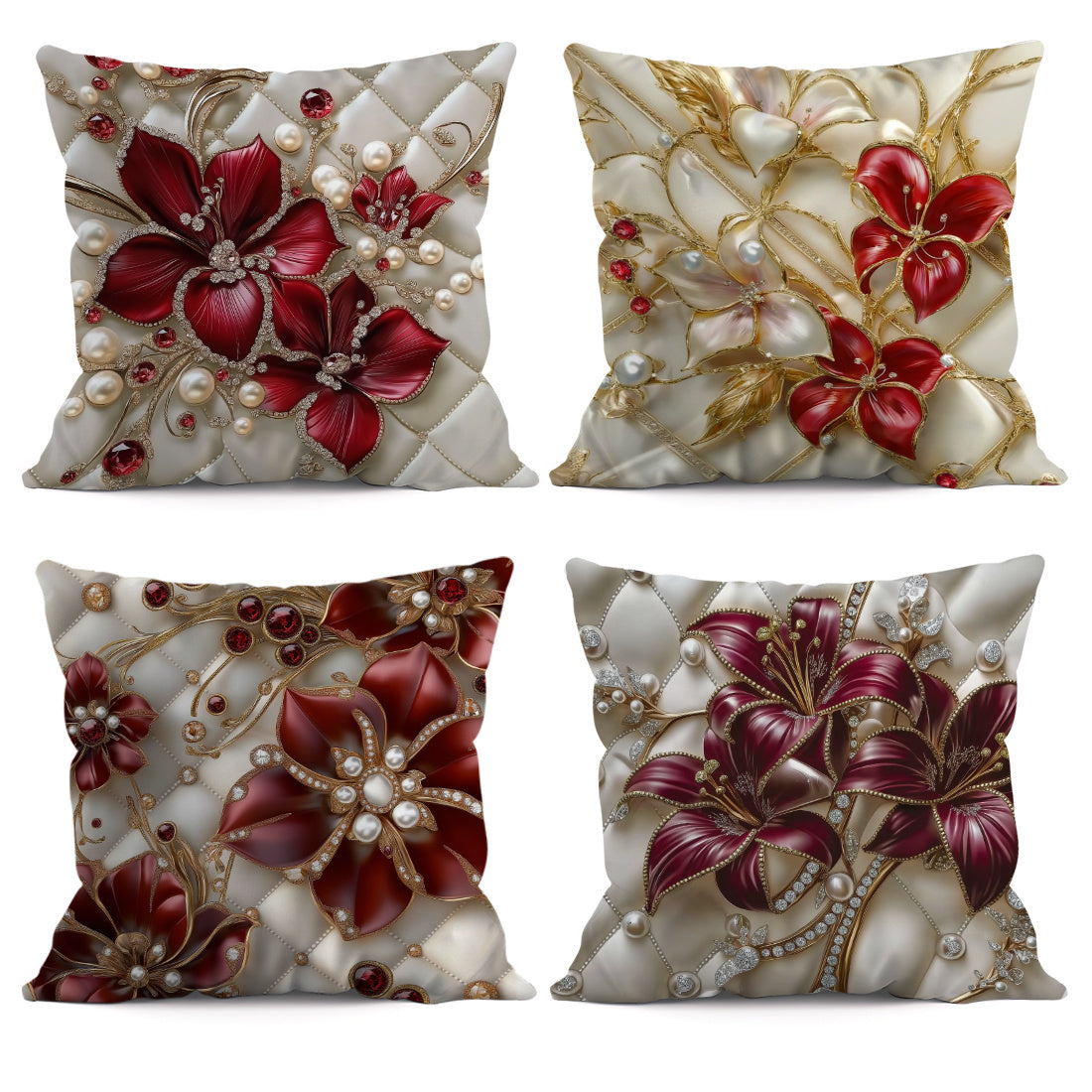 Single-side printed throw pillow cover with 3D floral pearl design, made of peach skin material, 45*45cm in size.