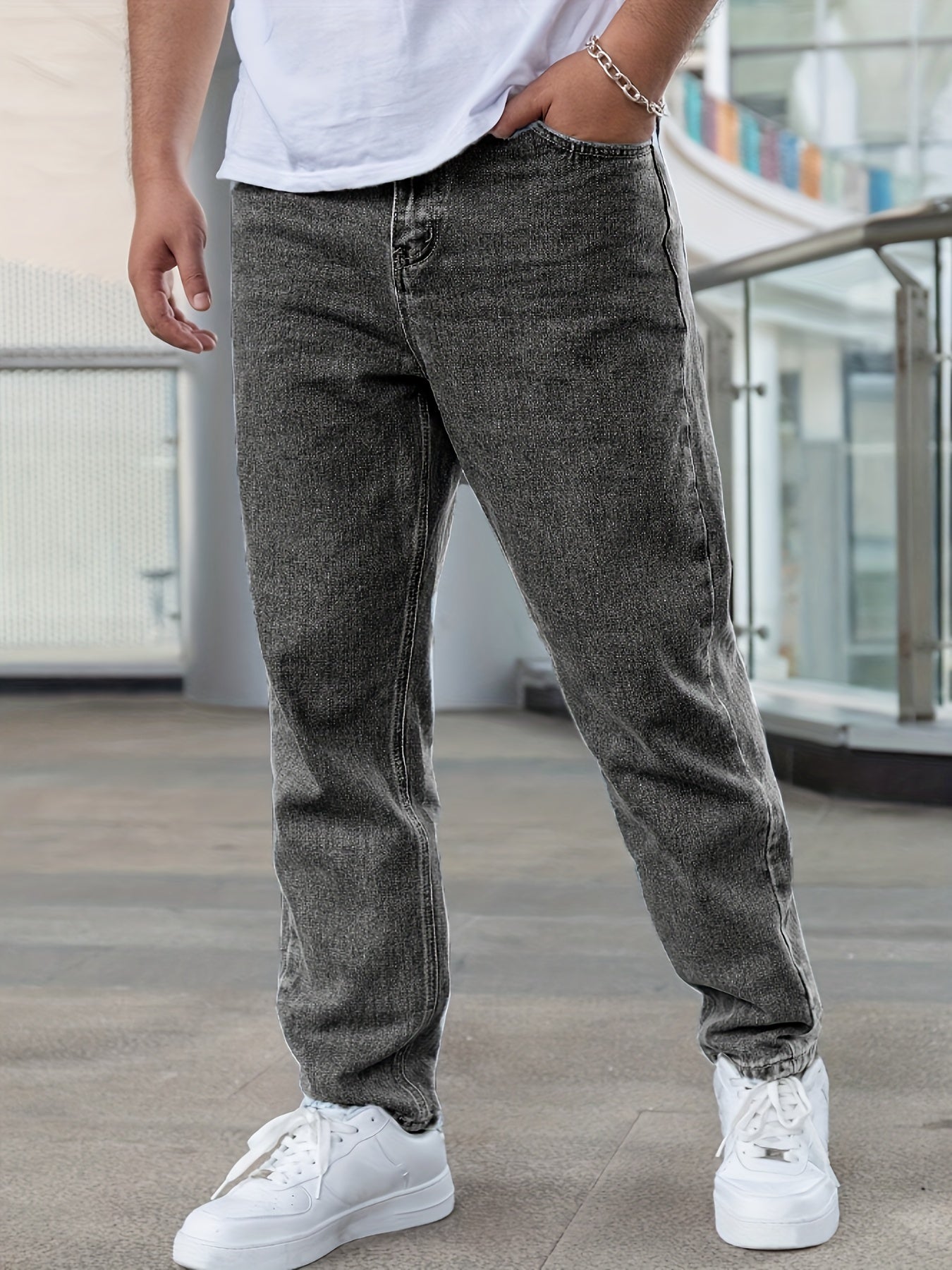 Men's Cotton Blend Wide Leg Denim Pants, Trendy Casual Jeans for All Seasons