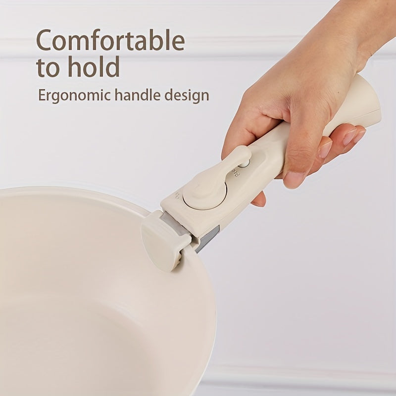 Kitchen handle designed for easy one-handed operation - detachable, movable, and stand-up design. Fits most pots and pans, non-stick and food-safe. Suitable as a universal pot handle replacement and essential kitchen accessory.