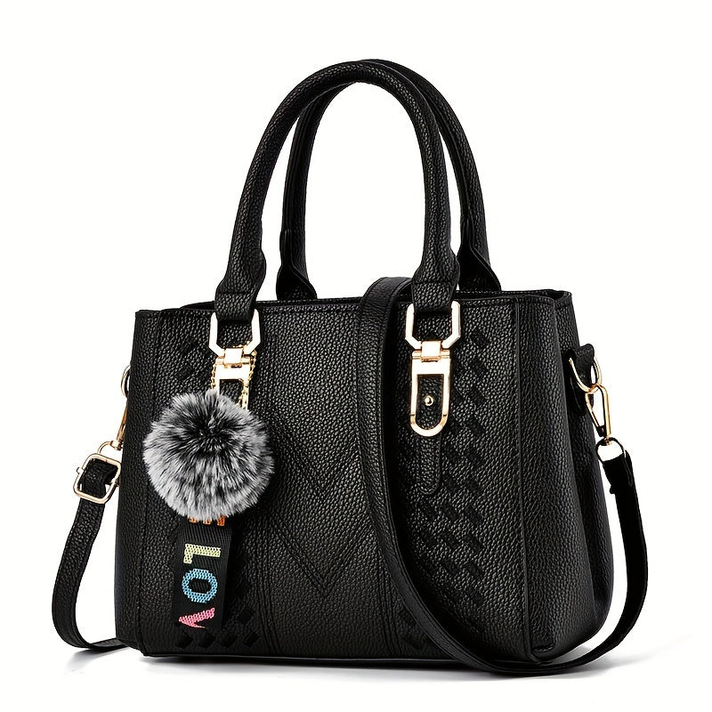 Mother's Day gift bag features women's trendy handbag with ball pendant, simple quilted shoulder crossbody style, perfect for mom and family.