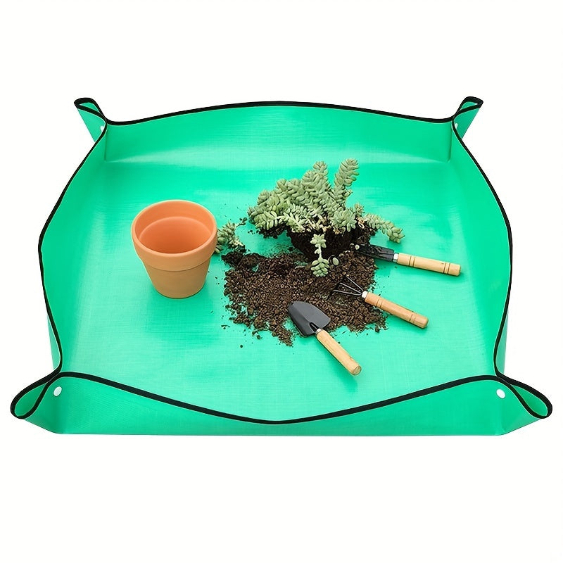 Durable, waterproof PE plant mat for indoor and outdoor gardening. Easy to clean and portable with handles for convenient use. Perfect for repotting succulents and transplanting.