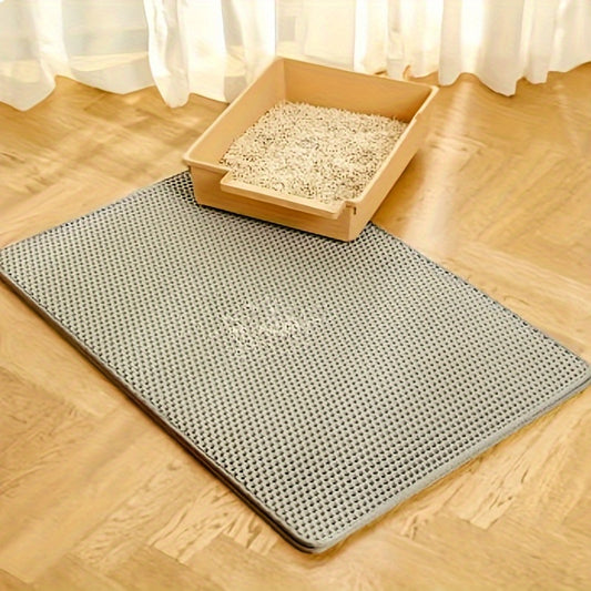 Large dual-layer cat litter mat with wooden box made from EVA material, anti-splash and leak-proof design, ideal for indoor litter boxes.