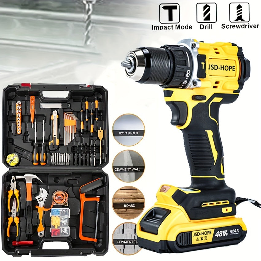 JSD-HOPE 21V-240V Cordless Impact Drill & Driver Kit for home DIY projects, with T-Wrench and Hex Shaft. Rechargeable lithium electric screwdriver made of PE material.