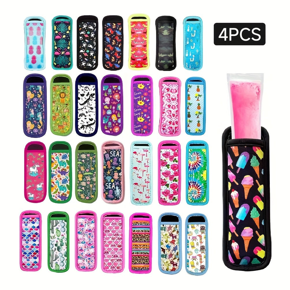 Neoprene Popsicle Holder Case - Washable, Reusable Ice Pop Sleeve Cover with Assorted Patterns, Non-Food Contact, Essential Kitchen and Dining Accessory