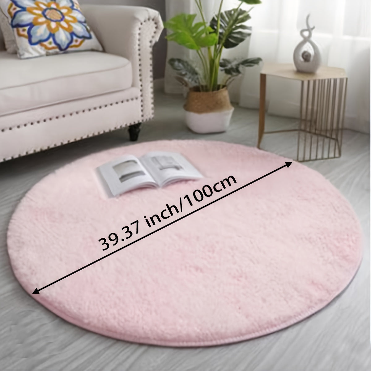 Soft and fluffy plush area rug with non-slip rubber backing, made of 100% polyester fiber. This machine washable rug features a round low pile, perfect for bedroom, living room, and indoor decor. Ideal for Christmas, Halloween, Thanksgiving, and