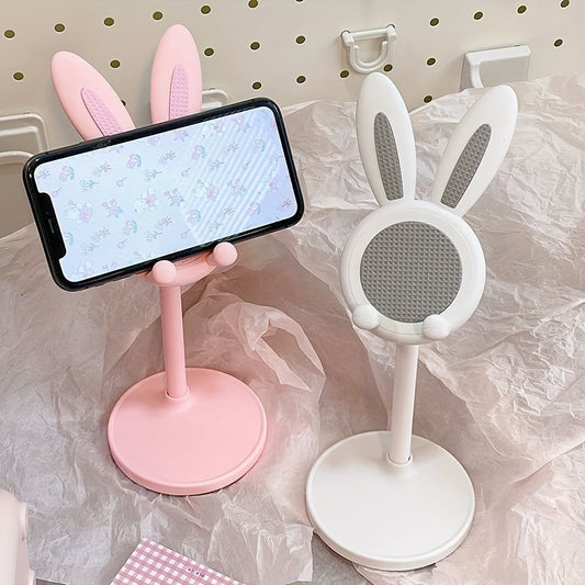 Adjustable height mobile phone holder for live broadcasts with a rabbit design