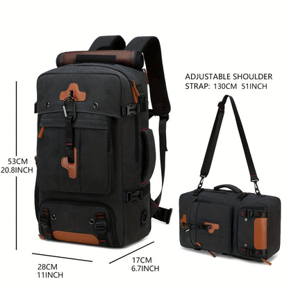 Sleek men's travel backpack with shoe compartment, fits 43.94cm laptop, suitable for casual hiking and business trips.