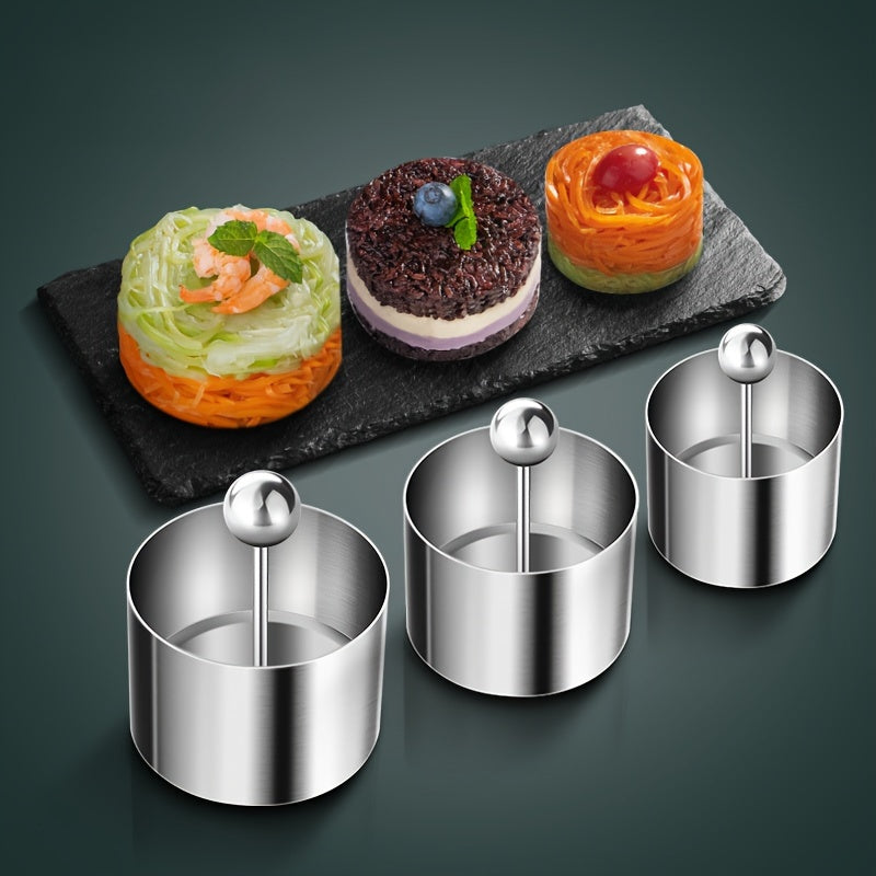 A single piece of cake mold ring with pusher made from stainless steel, suitable for creating mousse cakes, tarts, onigiri, and other baked goods. A versatile baking tool that is a must-have in your kitchen, offering convenience and efficiency. Get yours