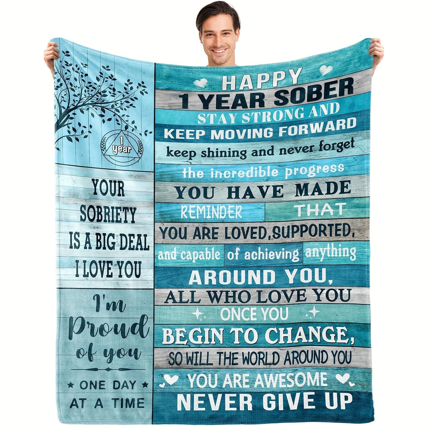 Celebrate 1 Year of Sobriety with an Inspirational Throw Blanket - Modern Motivational Gift for Men & Women in Recovery, Digital Print, All-Season Flannel Blanket - 1 Piece