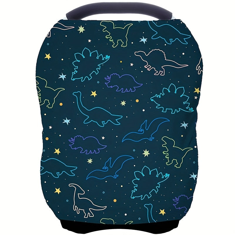 Cover your shopping cart, car seat, and breastfeed in style with the Dinosaur-themed Multi-Use Stretchy Cover for Breastfeeding and Grocery Trolleys.