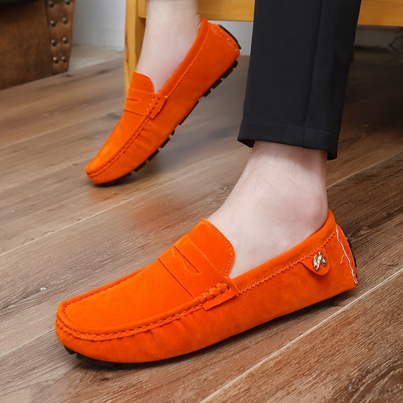 Microfiber loafers with solid color, rubber sole, and polyurethane insole for all-season comfort in casual, party, and wedding activities.