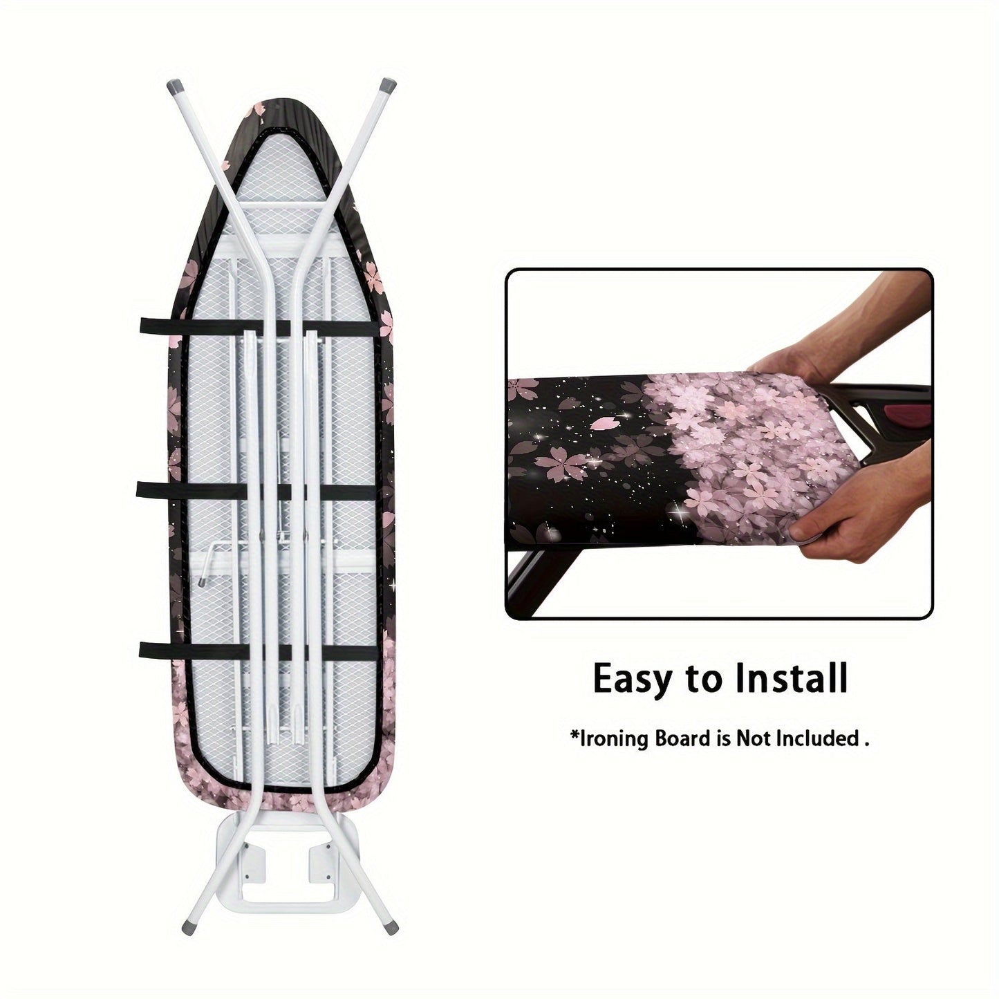 Elastic Edge Cherry Blossom Ironing Board Dust Cover with Hook-and-Loop Fasteners - Fits Standard Boards, Made of Polyester in Black/White and Pink/White Designs for Home Decor