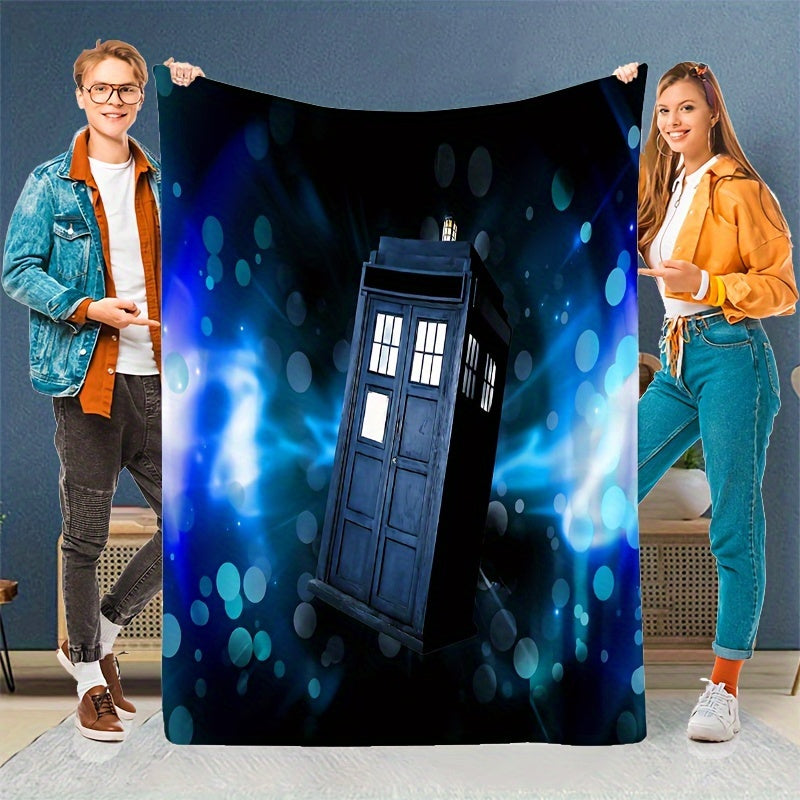 1 Piece of Mysterious TARDIS Space Pattern Flannel Throw Blanket in Mission-and-Shaker Style, Made of Machine Washable, Tear & Stain Resistant 100% Polyester with Digital Print. Provides All-Season Comfort and Multipurpose Quilted Bedding.