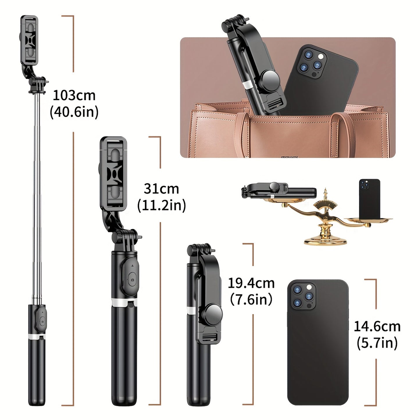 Extendable selfie stick tripod with wireless remote for various smartphones