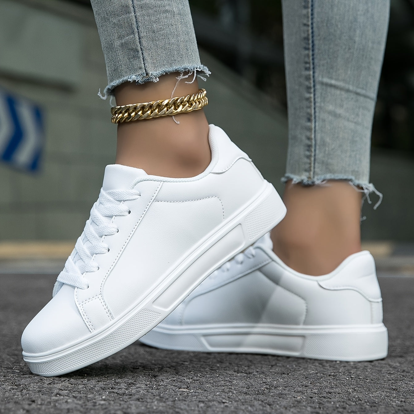 Women's white casual sneakers with lightweight design, soft EVA sole, and lace-up style - perfect for students and travel.