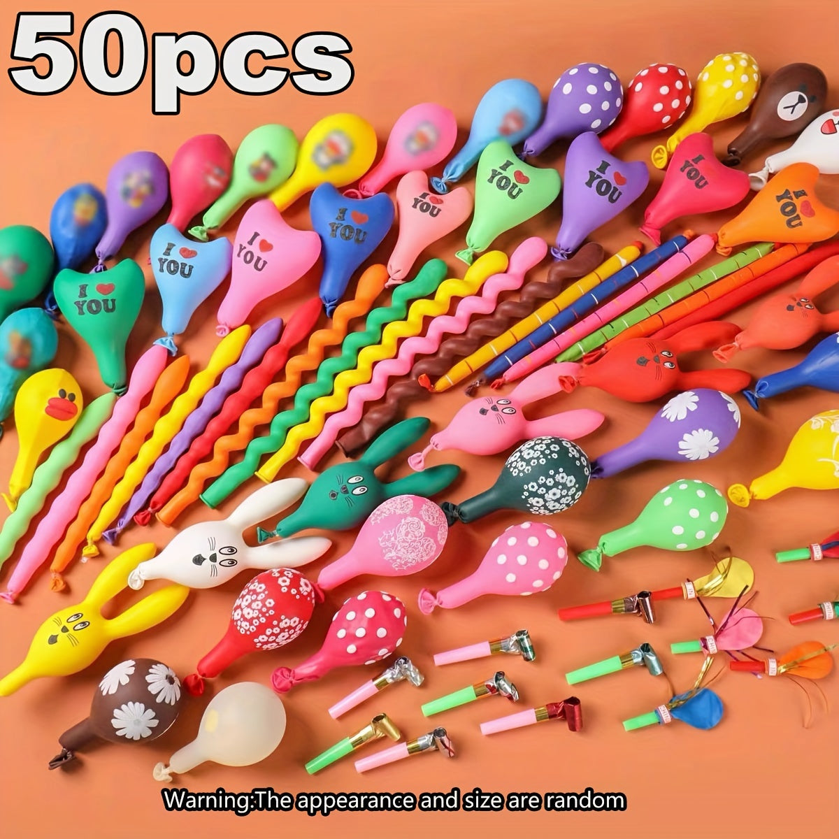 50-piece durable rubber balloon set perfect for parties and celebrations. Ideal for balloon decorations.