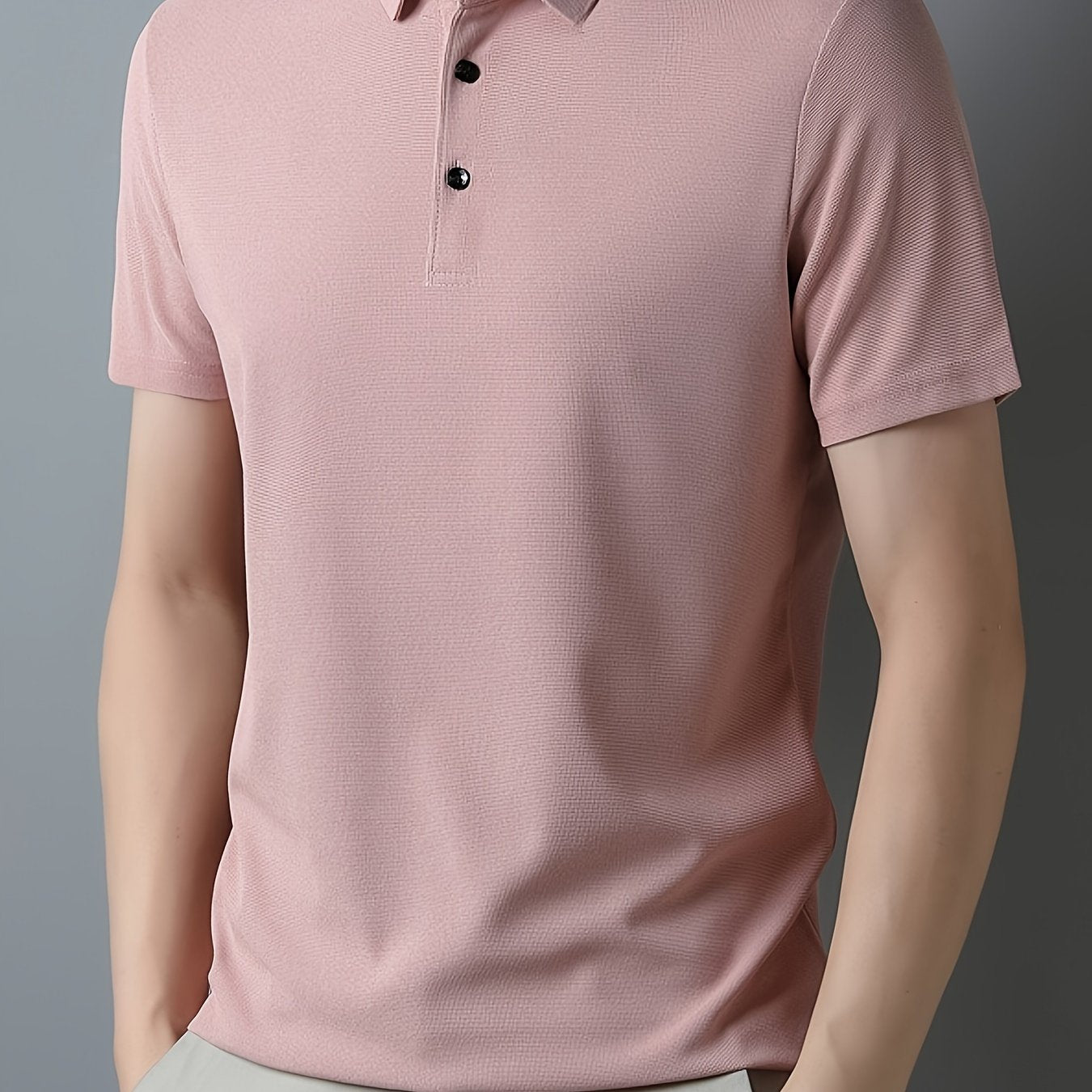 Men's Breathable Polyester Shirt - Casual Solid Color, Short Sleeve with Collar