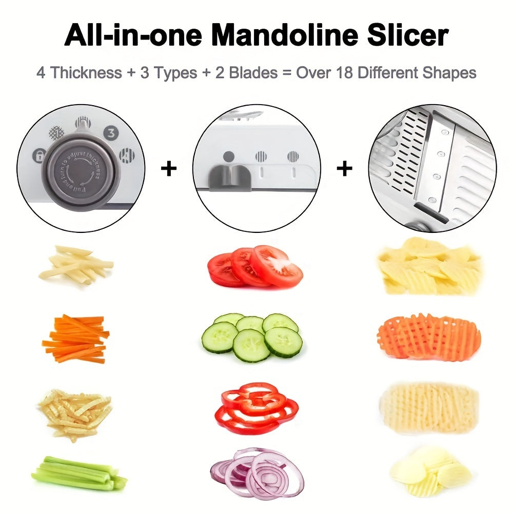 Versatile Food Preparation Accessory: Manual Mandoline Slicer with Stainless Steel Blades and PC Body for Slicing, Dicing, and Chopping Various Vegetables in the Kitchen