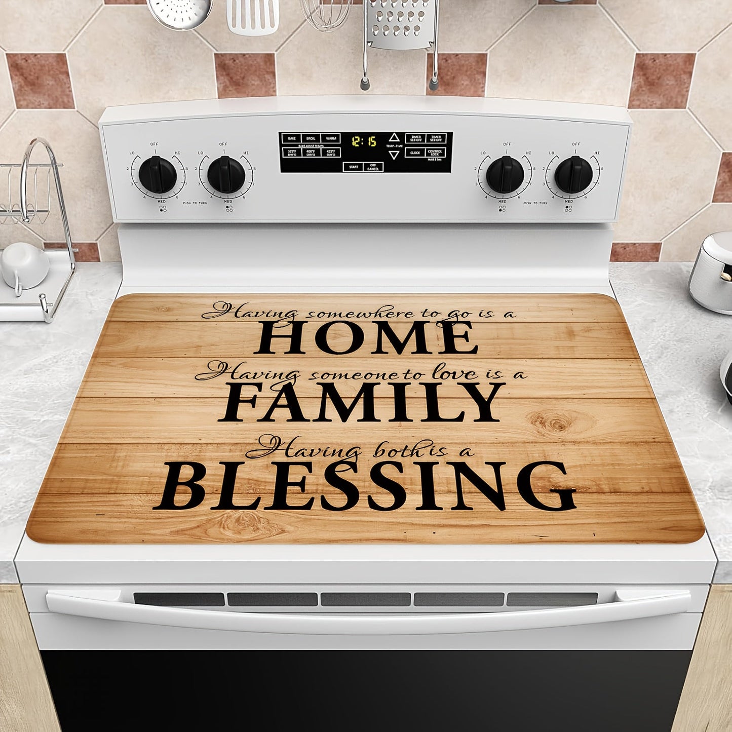 Protect your electric stove with the Home Family Blessing Stove Top Rubber Cover. This 71.12x52.07cm protective pad is ideal for induction cookers and glass ceramic cooktops. The heat resistant and non-slip design prevents scratches and adds extra