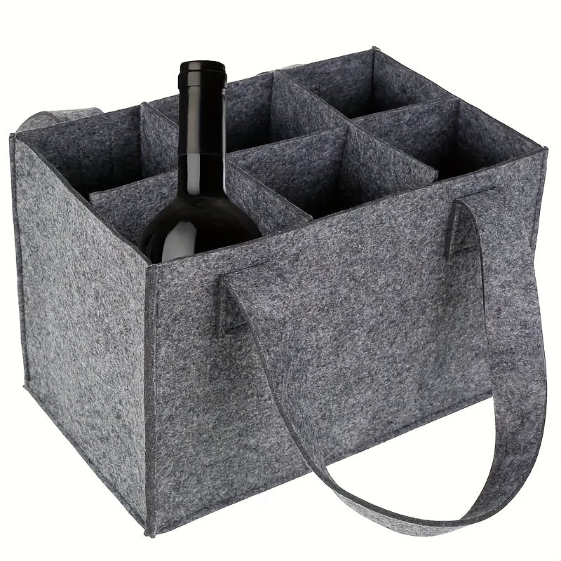 Stylish felt wine and beer bottle tote, holds up to 6 bottles, portable and lightweight, perfect for dinners and travel.