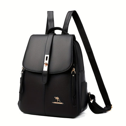 Women's spacious backpack with solid color and buckle design, perfect for outdoor activities and travel.