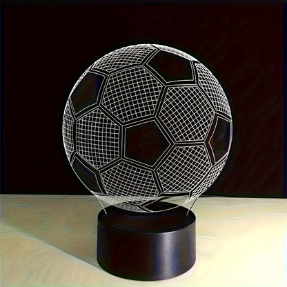 3D soccer ball illusion LED nightlight, geometric pattern, touch control, ideal for various spaces, sports theme, USB powered.