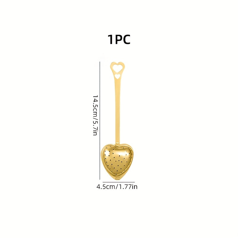 This collection features 1/5 golden heart-shaped stainless steel tea infusers, designed for brewing loose tea, roses, coffee, and spices. A perfect addition to any home and a thoughtful gift for the holidays, these infusers are ideal for giving to a