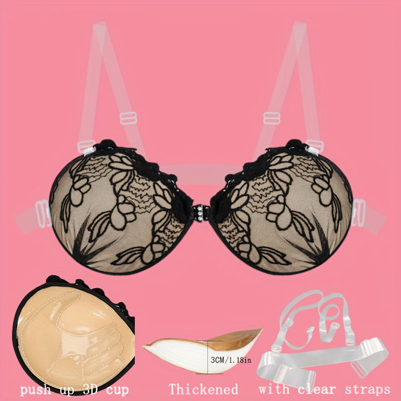 Women's Strapless Lace Nipple Covers with Push Up Buckle, Self-adhesive Breast Lift Pasties.