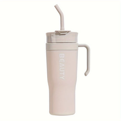 Large capacity plastic straw cup with handle for hot or cold drinks, perfect for gym, outdoors, car. Great holiday gift.