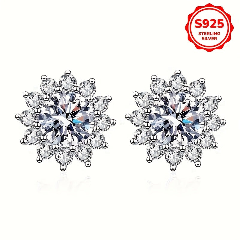 Beautiful 925 Sterling Silver Snowflake Stud Earrings, 2.76g Lightweight Hypoallergenic Sparkling White Cubic Zirconia, Romantic Design for Women - Ideal for Everyday, Valentine's Day & Wedding, 8mm Size, Gentle on the Skin