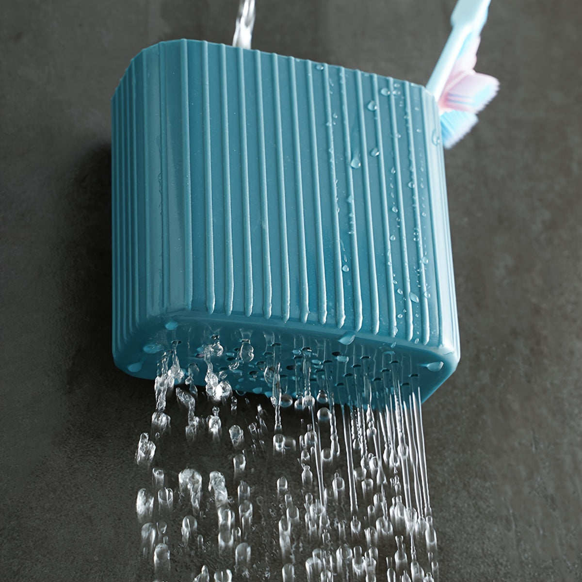 Wall-mounted toothbrush storage box for organizing toiletries, suitable for kitchen, bedroom, bathroom, office, and desk.