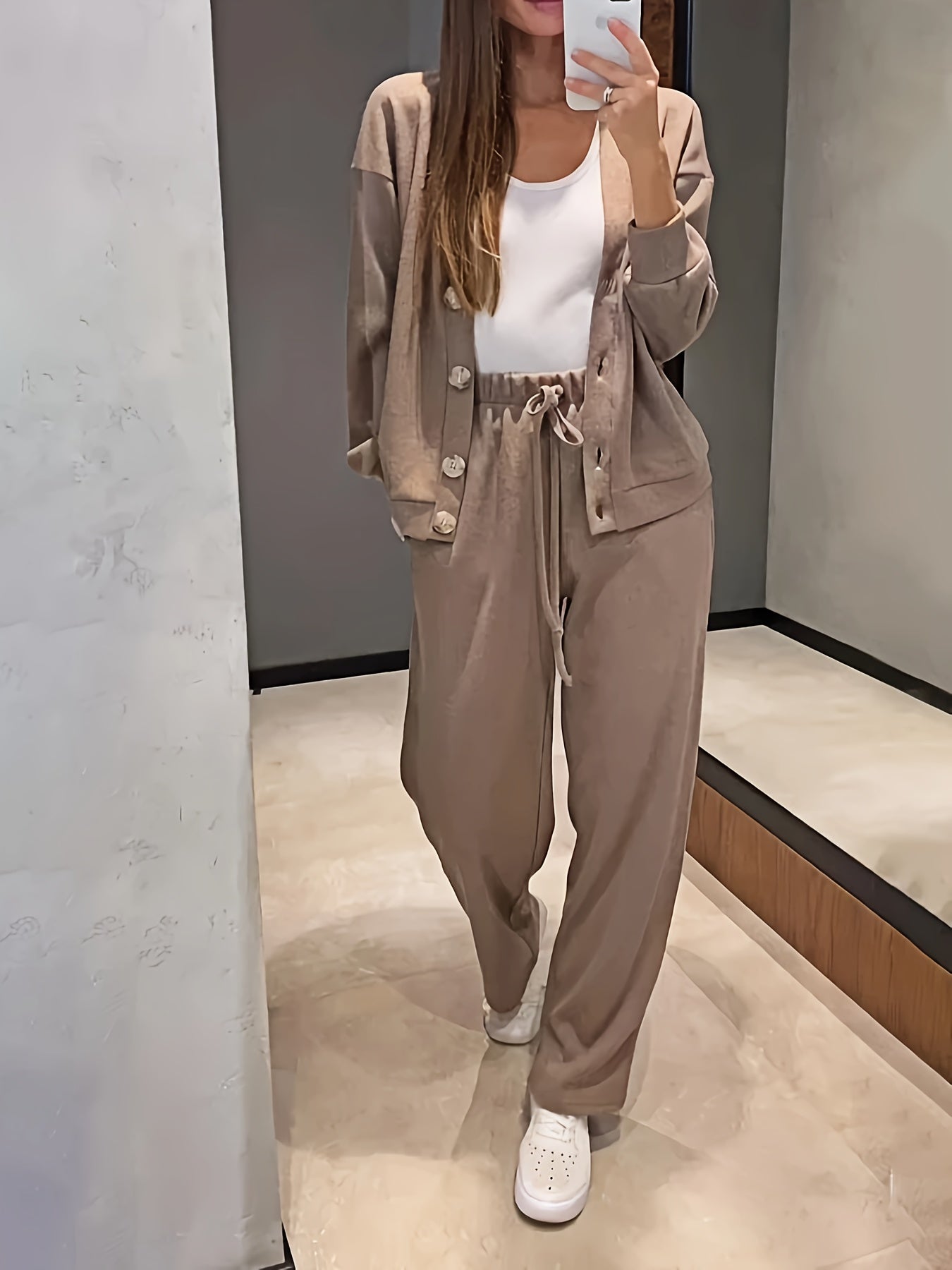 Women's Loose-Fit Long Sleeve Top and Pants Outfit