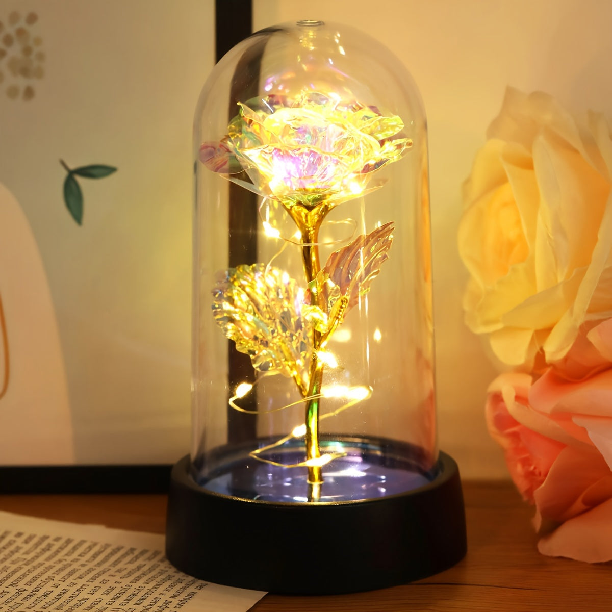 Colorful Rose Flower Night Light - Perfect Couple Gift and Desktop Decoration