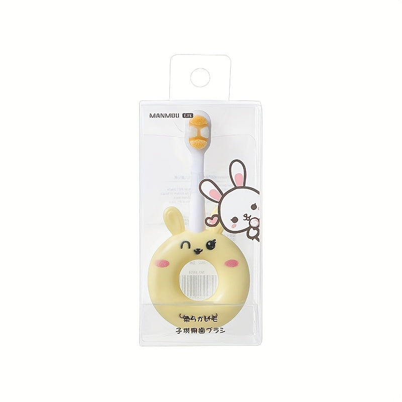 Gentle silicone baby toothbrush for toddlers aged 0-3. Features cute cartoon design and super soft bristles for gentle cleaning on sensitive teeth.