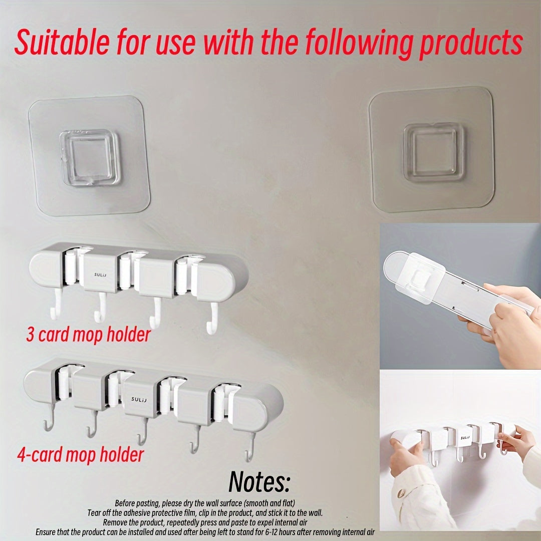 No-drill hooks for bathroom accessories, ideal for tissue boxes, toilet brushes, toothpaste dispensers, and mop holders