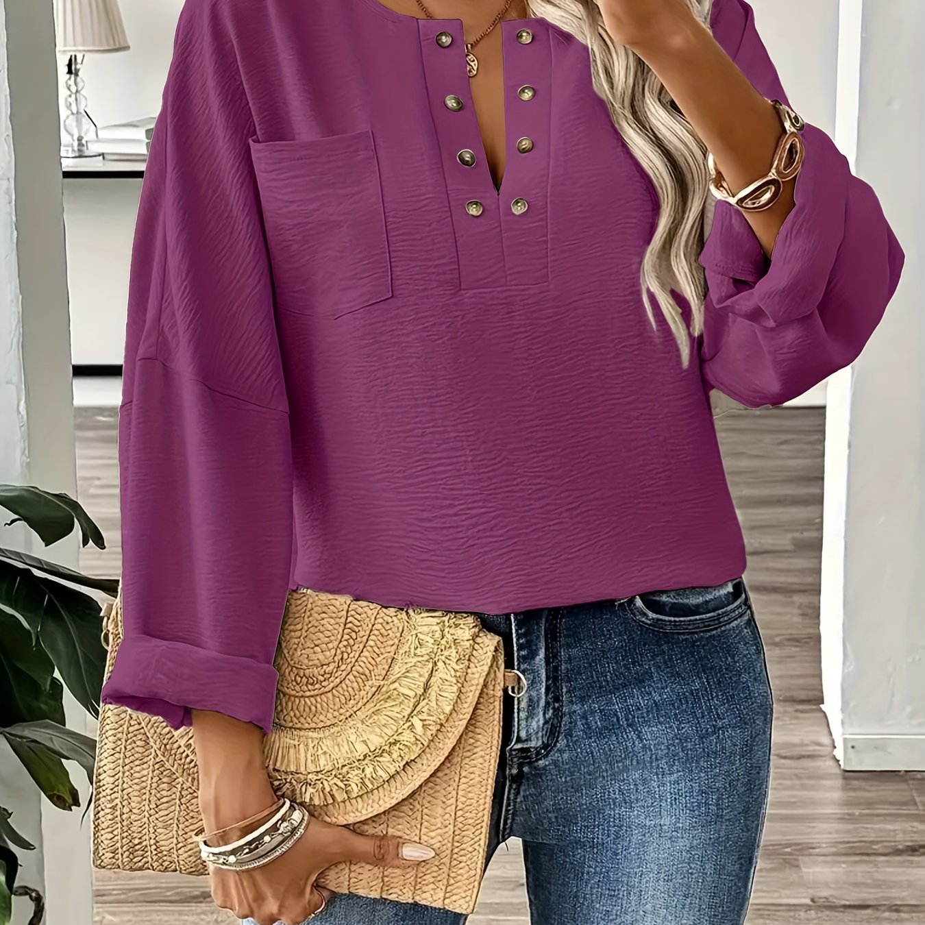 Spring and Autumn Large Size Women's Loose-Fitting Long Sleeve Shirt