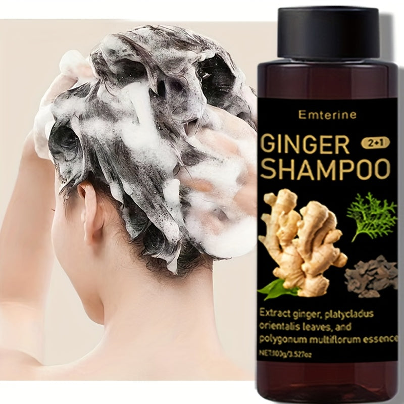 100g EMTERINE Ginger shampoo for normal hair, with herbal formula for cleansing, volumizing, and nourishing scalp. Contains extracts of ginger, platycladus, orientails, polygonum