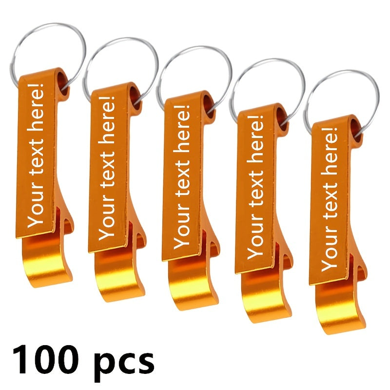 100 customizable metal bottle opener keychains engraved for special events and holidays.