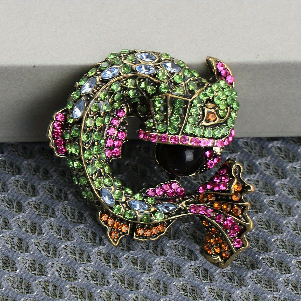 Chic Retro Fish Brooch Pin with Rhinestones & Enamel, Opulent Novelty Style