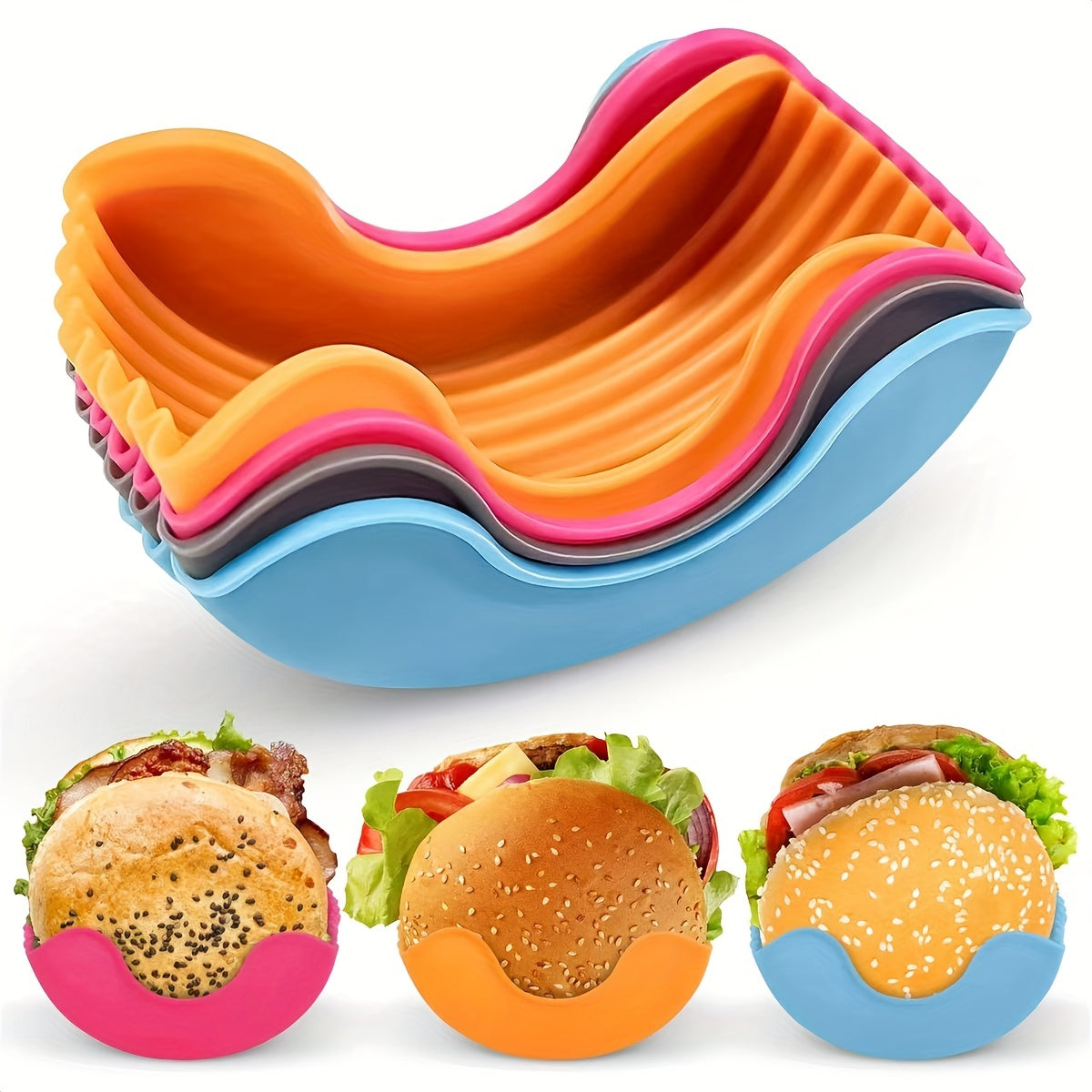 Make delicious burgers easier with this expandable silicone burger rack, perfect for storing and organizing your kitchen tools. This set includes one PC and four PCS of reusable burger racks, making it convenient to use for your next cooking adventure.